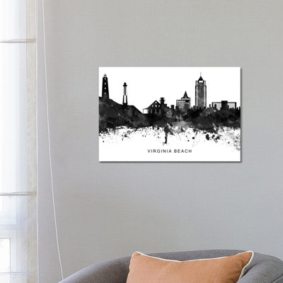 Virginia Skyline Black & White by WallDecorAddict - Wrapped Canvas Print