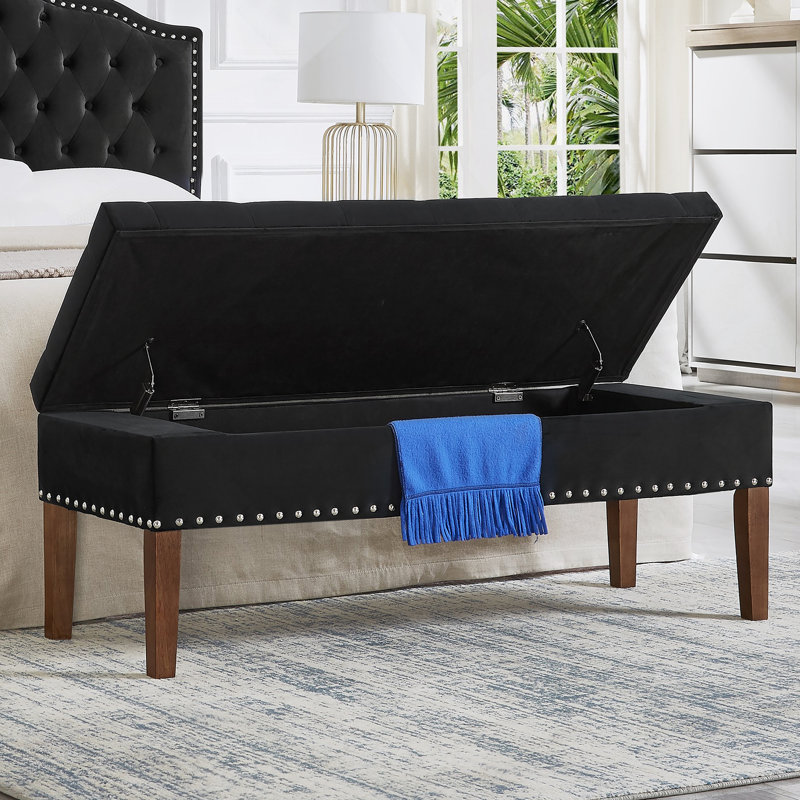 Banc capitonné avec rangement, Noir