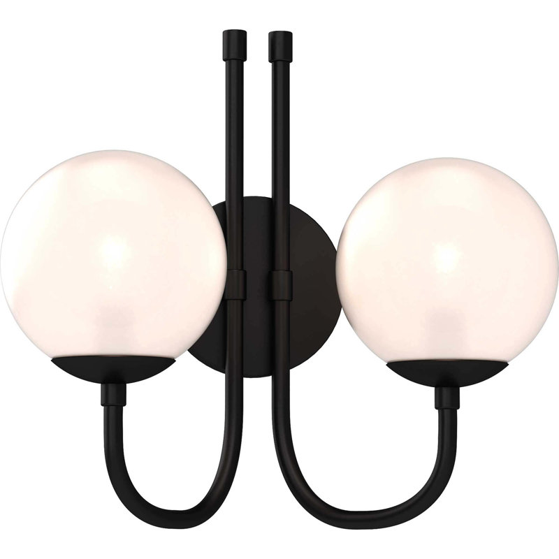 Lawrence 2-Light Indoor Foundry Bronze Vanity Wall Mount with Etched White Cased Glass Round Sphere Globe Orb Shades