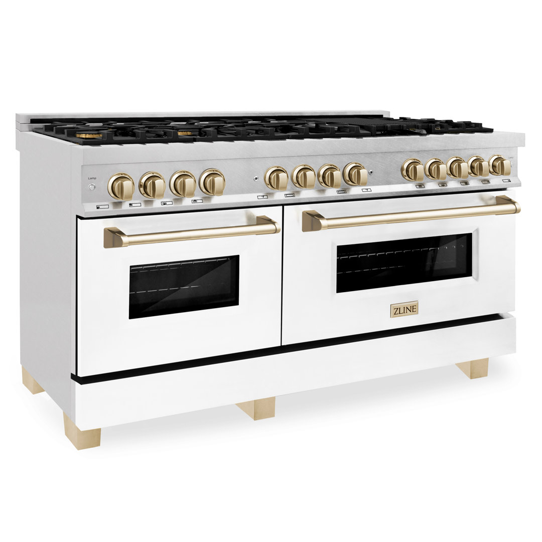 ZLINE Autograph Edition 60 in. 7.4 cu. ft. Legacy Dual Fuel Range with 9 Burner Gas Cooktop and 2 Electric Convection Ovens in Satin Stainless Steel with White Matte Doors ZLINE 