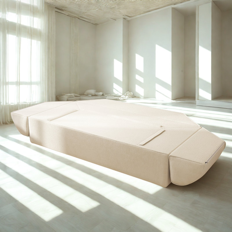 3-In-1 Convertible Sofa Bed, 79.5" Modern Deep Seat Couch With 2 Pillows, 3-Seater Sofa, Sparkling Chenille Fabric Sofa,Chaise Lounge For Living Room, Studio,Office,Beige.