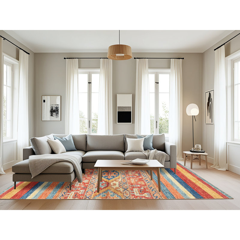 Tapis décoratif multicolore à motif abstrait, Rectangle 8 pi x 10 pi