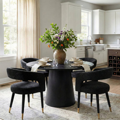 46"-83" Modern Extendable Dining Table Set With Upholstered Chairs, Round To Oval Pedestal Dining Set For 4–8 People
