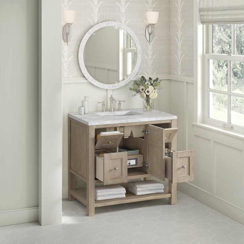 Breckenridge 36'' W Single Vanity, Whitewashed Oak, Victorian Silver, 8" Widespread