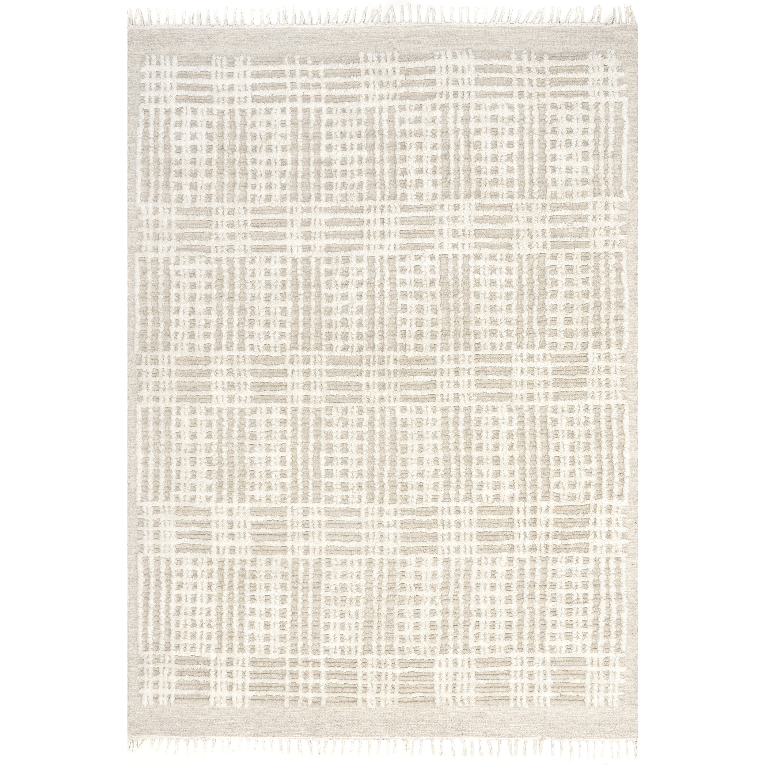Arvin Olano x Rugs USA Crissy Crosshatch Shag Wool Beige Area Rug