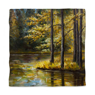 Fall Landscape Duvet Cover - Trees Blue by the Water Decor