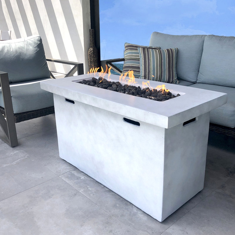 25" H Fiber Reinforced Concrete Propane Outdoor Fire Pit Table, Gray
