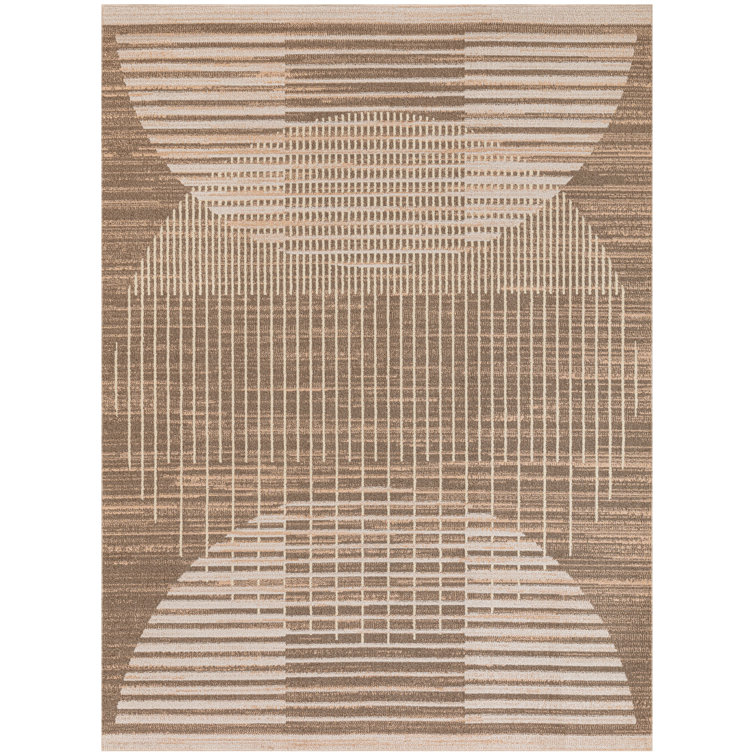 George Oliver Jeffs Machine Washable Latte Mid-Century Modern Indoor Rug