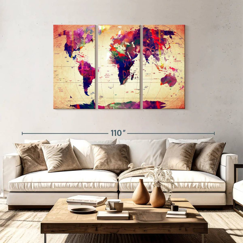 Aliaz Map Of The World V, 48" H x 74" W