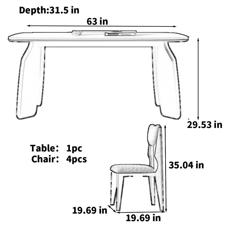 Modern French Style Oak Wood Rectangle Table, 29.53"H x 63"L x 31.5"W