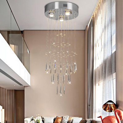 Modern Raindrop Crystal Chandelier 3-Light Pendant Lamp With K9 Crystal Beads, Flush Mount Ceiling Light Fixture For Dining Room, Living Room, Bedroom, Hallway, Staircase