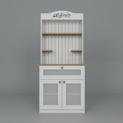Modern White Coffee Stand with Numerous Shelves, 31.5 x 70.9 x 16.5 inches | 100% Melamine Coated Particle Board, Thickness: 0.7 inches | Wall-Fixable, Scandinavian Design for Stylish Home Decor