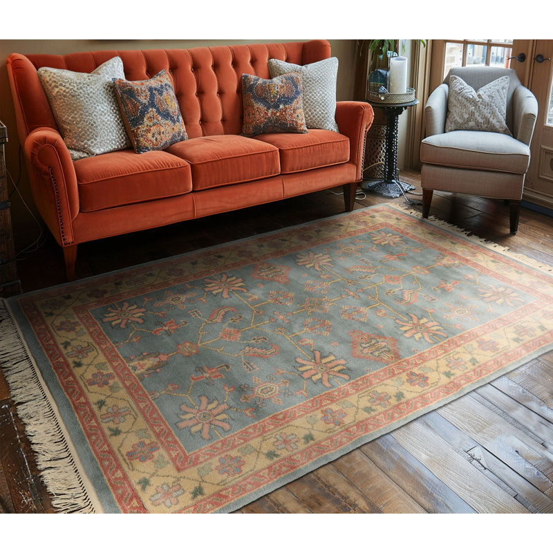 Tapis Pande Cameron en laine noué à la main 4 x 6 po Aqua Indo Oushak