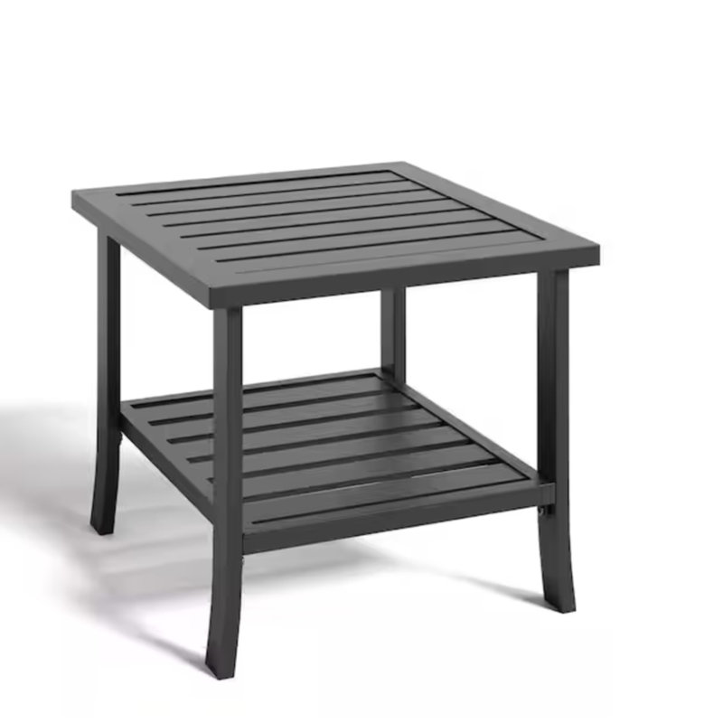 19in Brown Metal 2-Tier Outdoor Side Table | All-Weather, Brown