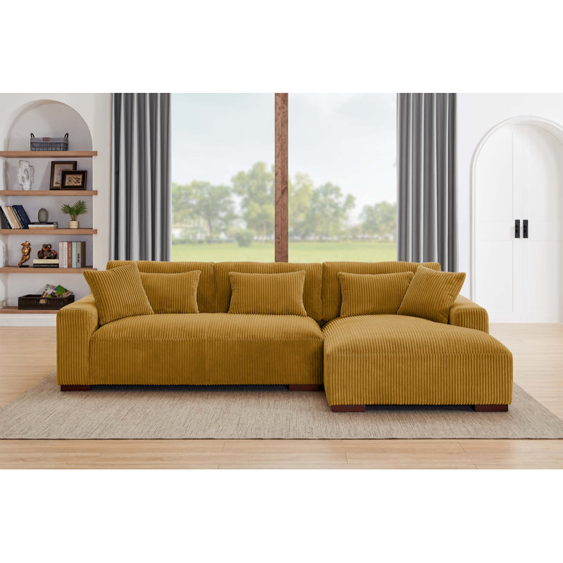 Asyiah Upholstered L-Shaped Sectional, Right Hand Facing, Yellow Corduroy