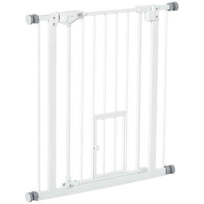 Barrière pour animaux Endorina 74-81 cm avec chatière, fermeture automatique, pour chiens et chats, blanche
