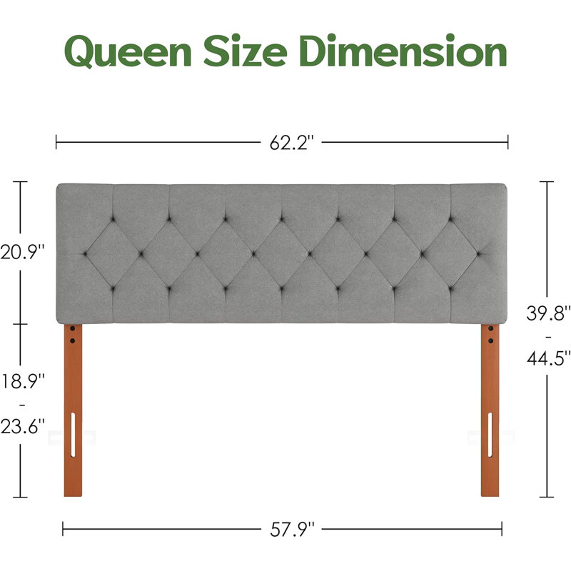 Adjustable Height Upholstered Headboard,Foldable Queen LightGrey, Light Gray, Queen
