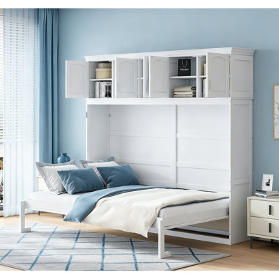 Queen Size Murphy Bed Wall Bed With Top Cabinets, Space-Saving Design For Multi-Use Rooms And Small Apartments