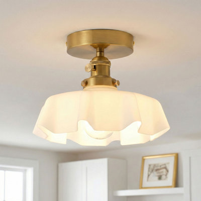 Plafonnier encastré moderne en laiton poli 1 lumière avec abat-jour en verre