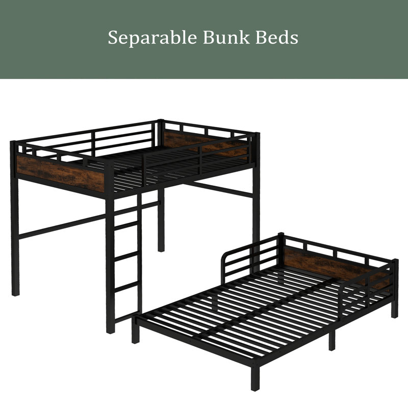 Metal Bunk Bed/Metal Loft Bed,Separable Bunk Beds,With Raised Security Fence, Full XL Over Full XL, Wood