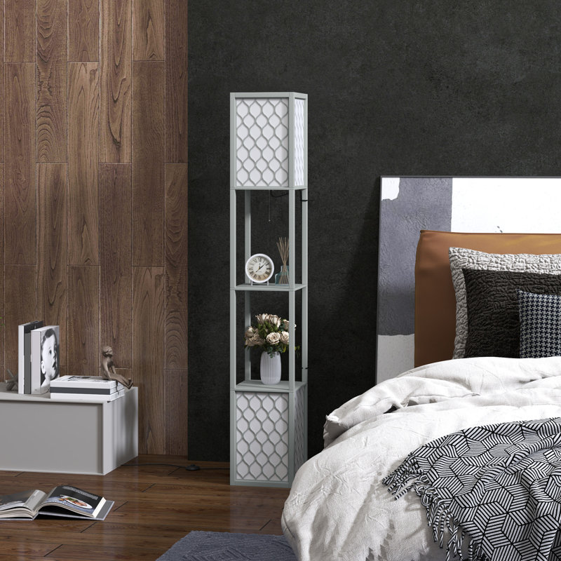 HOMCOM Floor Lamp with Shelves Tall Standing Lamp Dual Light, Grey