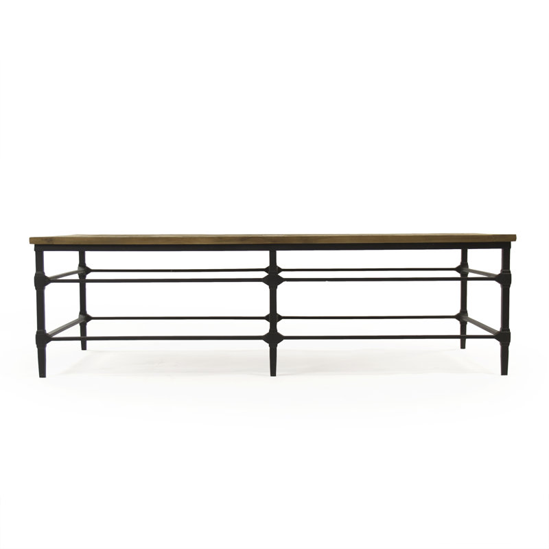Aveline Rectangular Pine Coffee Table with Metal Base and Storage