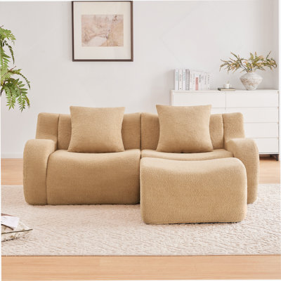 Canapé en L sans siège à 2 places avec accoudoirs incurvés et conception ergonomique, fabriqué en tissu Teddy et en éponge haute densité pour plus de confort