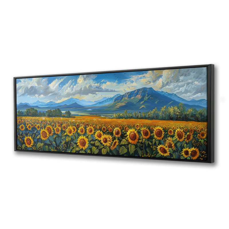 Champ de tournesols - reproduction d'art sur toile encadrée blanche