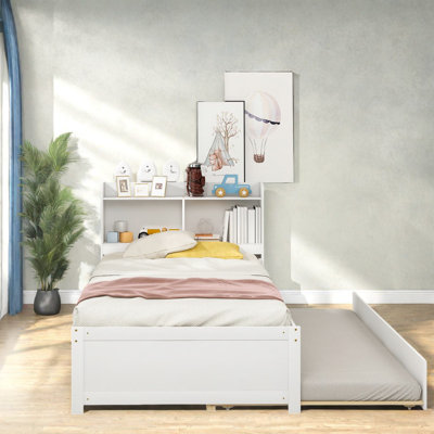 Lit simple multifonctionnel avec rangement, bois de pin, style moderne, idéal pour la maison