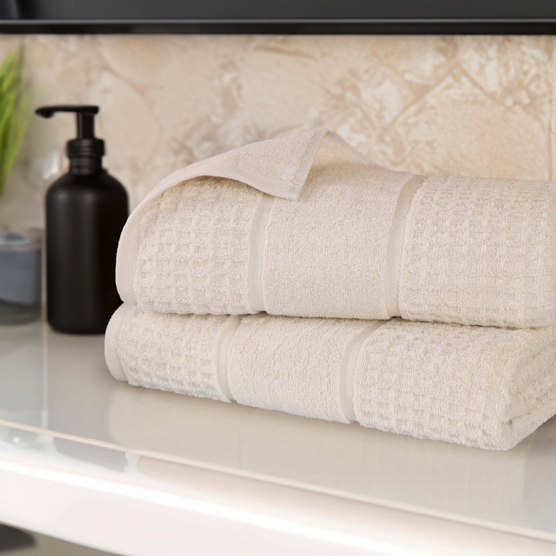 Ensemble de draps 100% coton gaufré Hiyabel Zero Twist, Ivoire