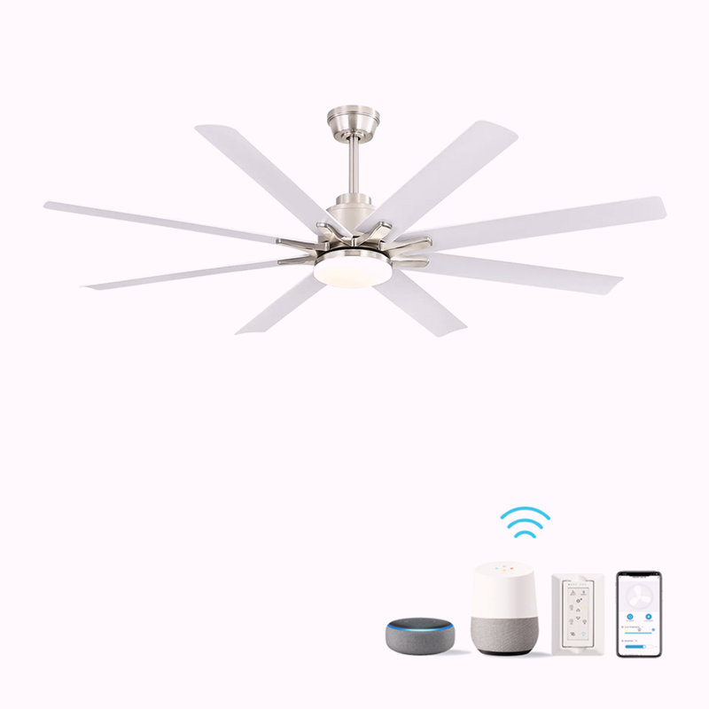 Ventilateur de plafond moderne de 66 pouces avec lumière à DEL à intensité variable, 8 pales ABS, moteur à courant continu réversible à télécommande pour le bureau à domicile