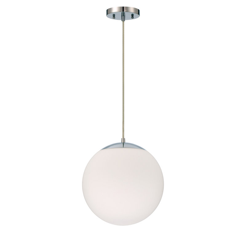 Luminaire suspendu sphère 1 lumière Jason-John, Chrome, Blanc givré, H 134,58 po x l 11,81 po x P 11,81 po