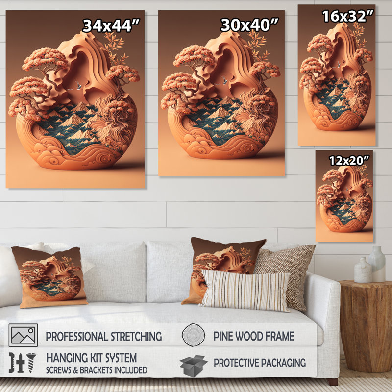 «Terra Cotta Bonzai Mountains II», reproduction sur toile, H 20 po x l 12 po x P 1 po, Toile tendue