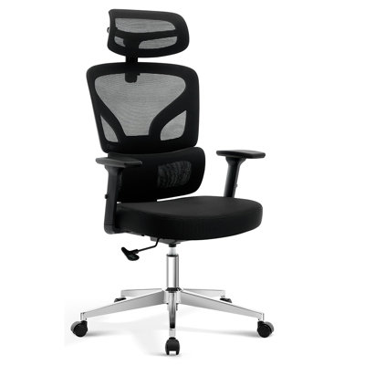 Chaise de bureau ergonomique en maille avec soutien lombaire et appui-tête réglables, chaise de bureau inclinable à dossier haut pivotante à 360° et réglable en hauteur