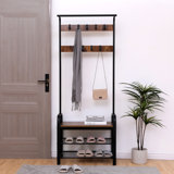 Coat Rack, Hall Tree With Shoe Bench For Entryway, Entryway Bench With Coat Rack, 4-In-1, With 9 Removable Hooks, A Hanging Rod