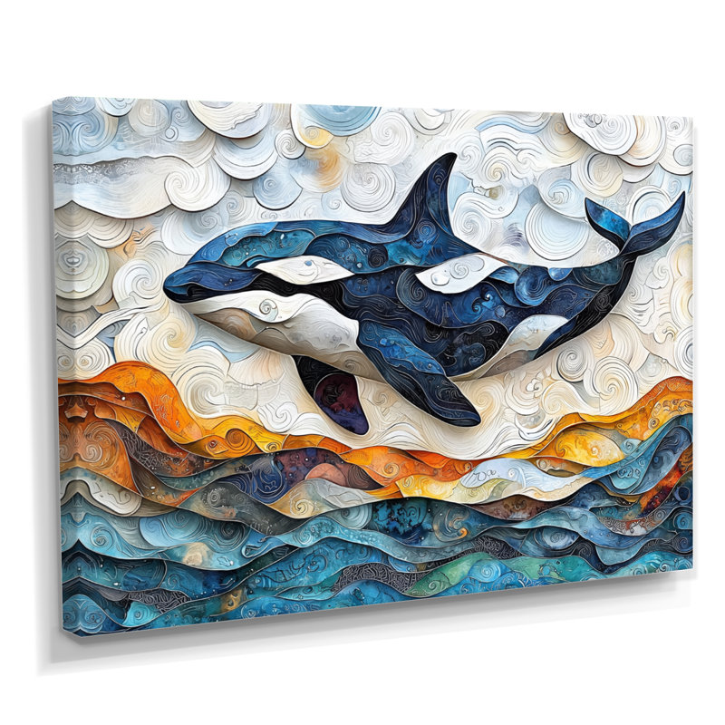 Amarn, baleine canadienne sur un collage côtier III - baleine, H 24 po x l 32 po, Toile tendue, Ne s’applique pas