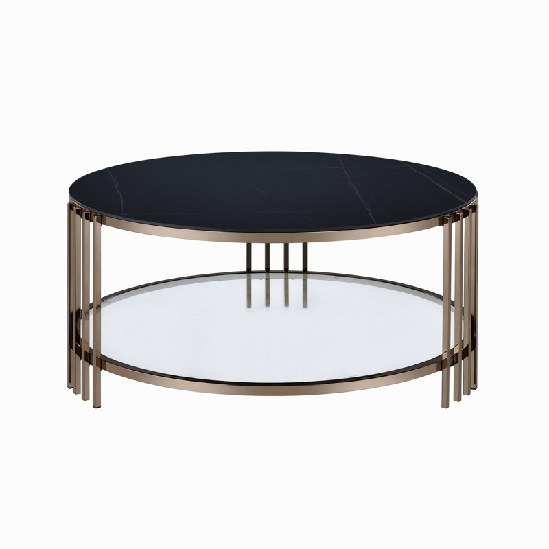 Round Coffee Table, Metal Frame Accent Table With Storage Shelf
