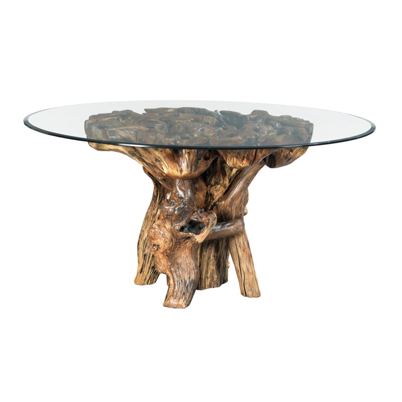 Gareloi Round Glass Top Solid Wood Base Dining Table