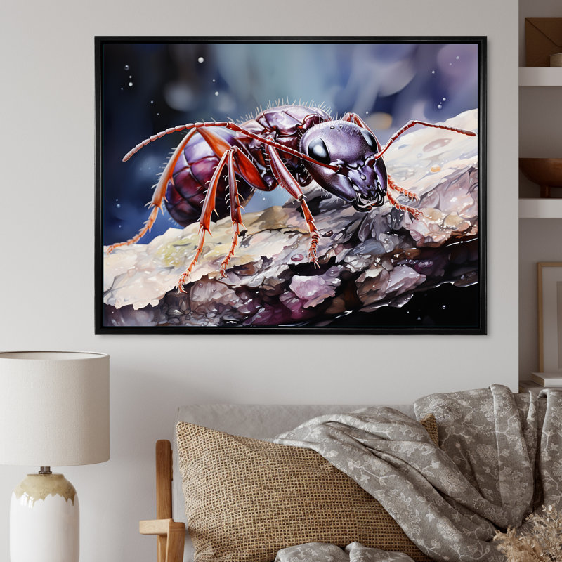 «Enchanted Microcosm Amethyst Ant» sur toile, Cadre flottant noir, H 24 po x l 32 po x P 1 po