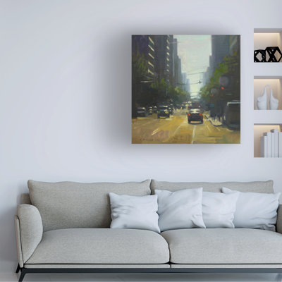 Art mural sur toile tendue - "Embarcadero and Market St." par Erica Pollock Norelius Décoration murale pour le salon, la chambre à coucher ou le bureau - 14 x 14