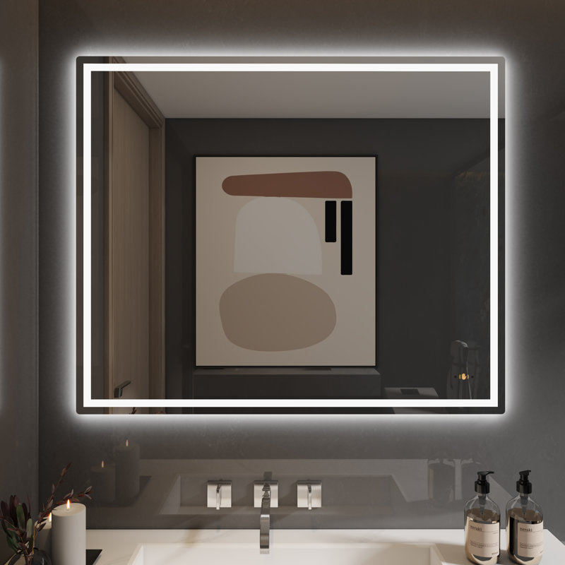 Miroir de salle de bain sans contact à DEL avec capteur de geste d'éclairage à éclairage frontal et rétroéclairé 3 couleurs Johnine