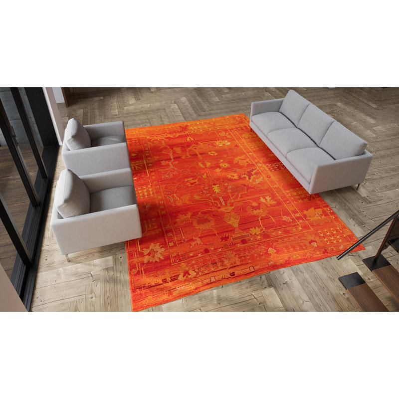 Orange Vintage Traditional Wool Rug - 10'4" x 13'3"