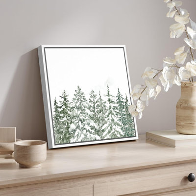 Winter Snow Covered Pine Forest Rustic Snowy Nature Holiday Decor Framed Canvas Print Wall Art