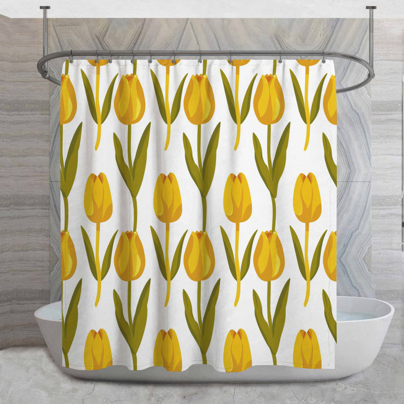 Rideau de douche Tulipes - Décoration de salle de bain botanique traditionnelle, H 93 po x l 70 po
