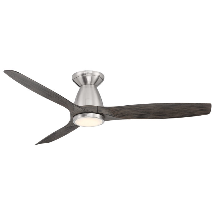 Skylark 54" 3 - Blade Outdoor LED Smart Flush Mount Ceiling Fan with Remote Control and Light Kit Included 
