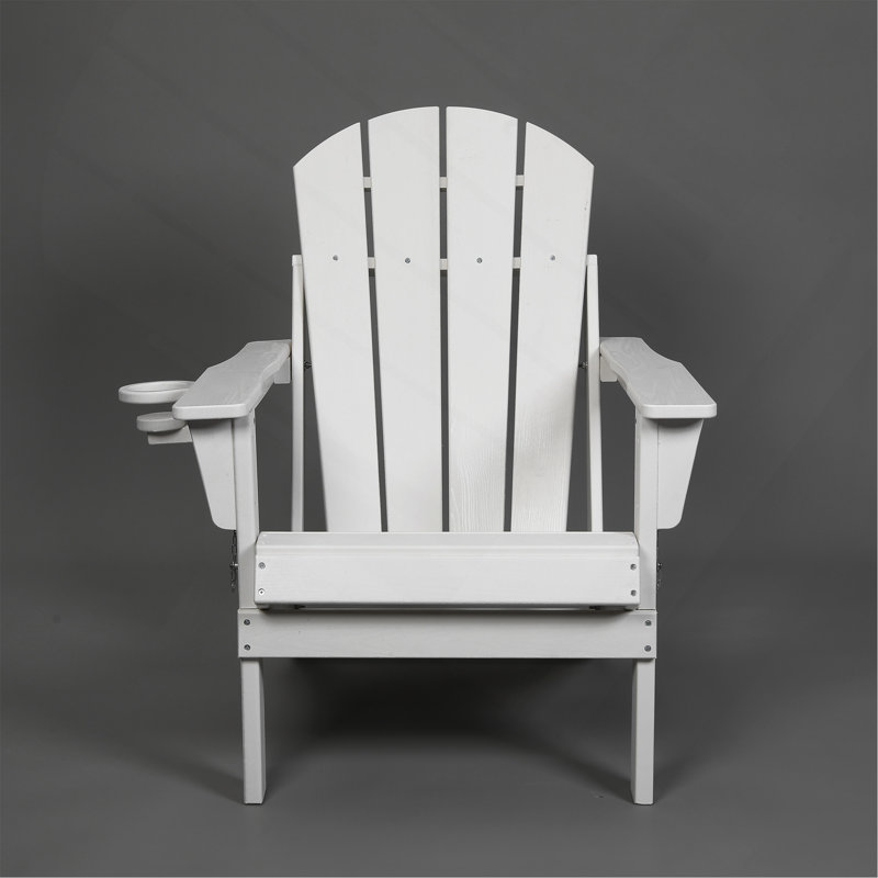 Folding Adirondack Chair with Dual Cup Holder - Composite Adirondack Chair with Wood Texture- White, White