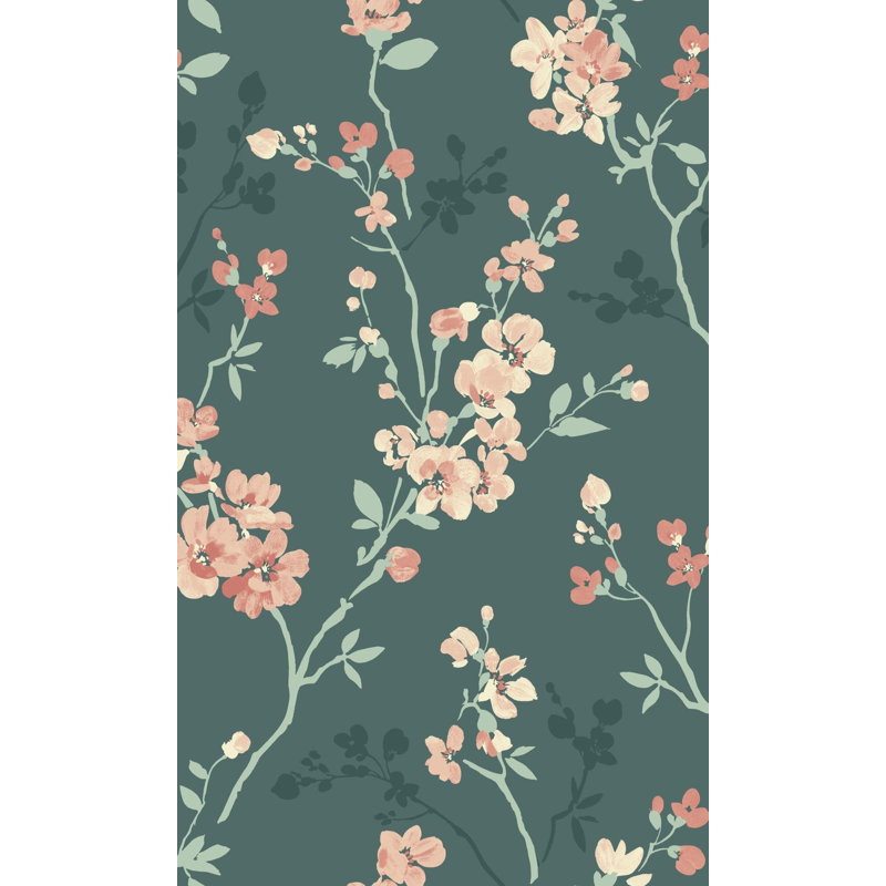 Rouleau de papier peint à motif floral minimaliste classique L 33 pi x l 21 po Nayiri, Vert