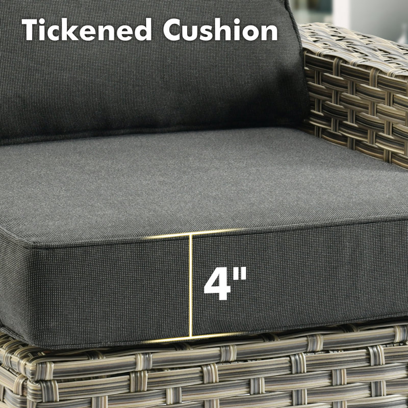 Dzion Outdoor Wicker 5 Person Seating Group With Cushions And Ottomans, Black