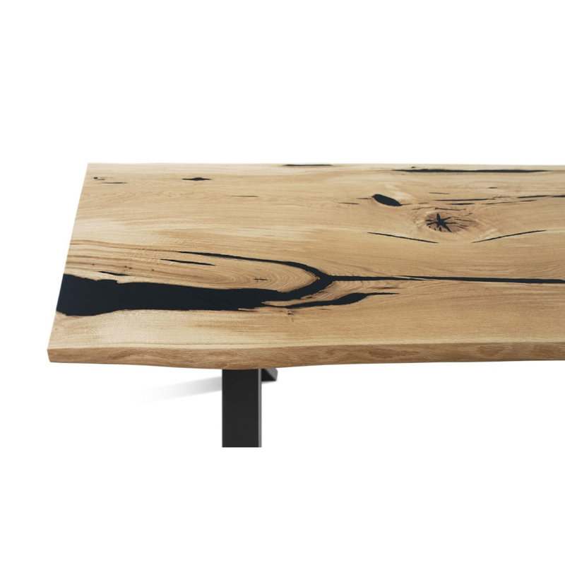 Oak Solid Wood Top Metal Base Dining Table