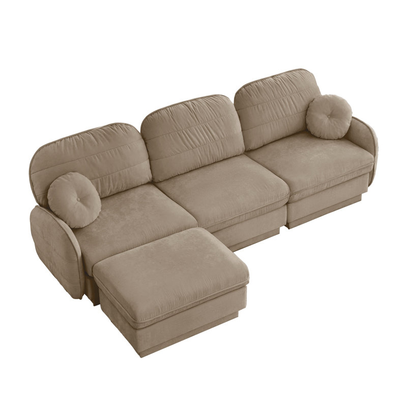 Canapé modulaire en L sur chenilles de 105 po surdimensionné en L avec repose-pieds mobile et coussins décoratifs ronds pour le salon